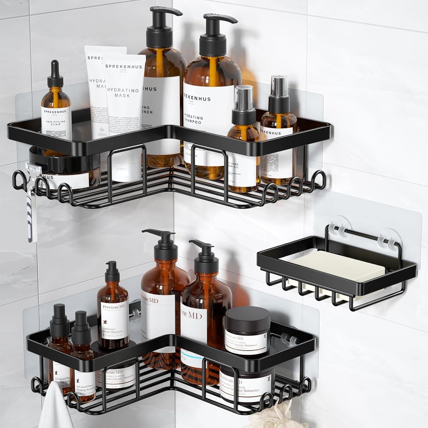 YASONIC Corner Adhesive Shower Caddy, 3 pack