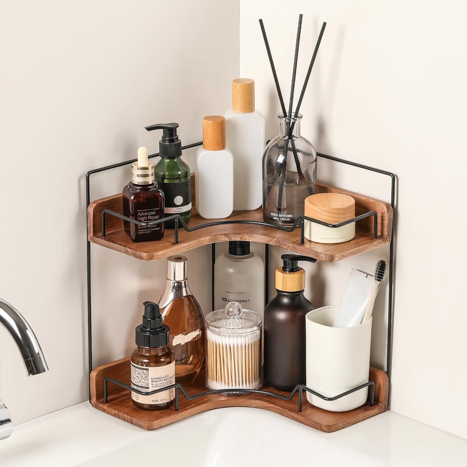 Snuvid 2-Tier Wooden Corner Counter Organizer